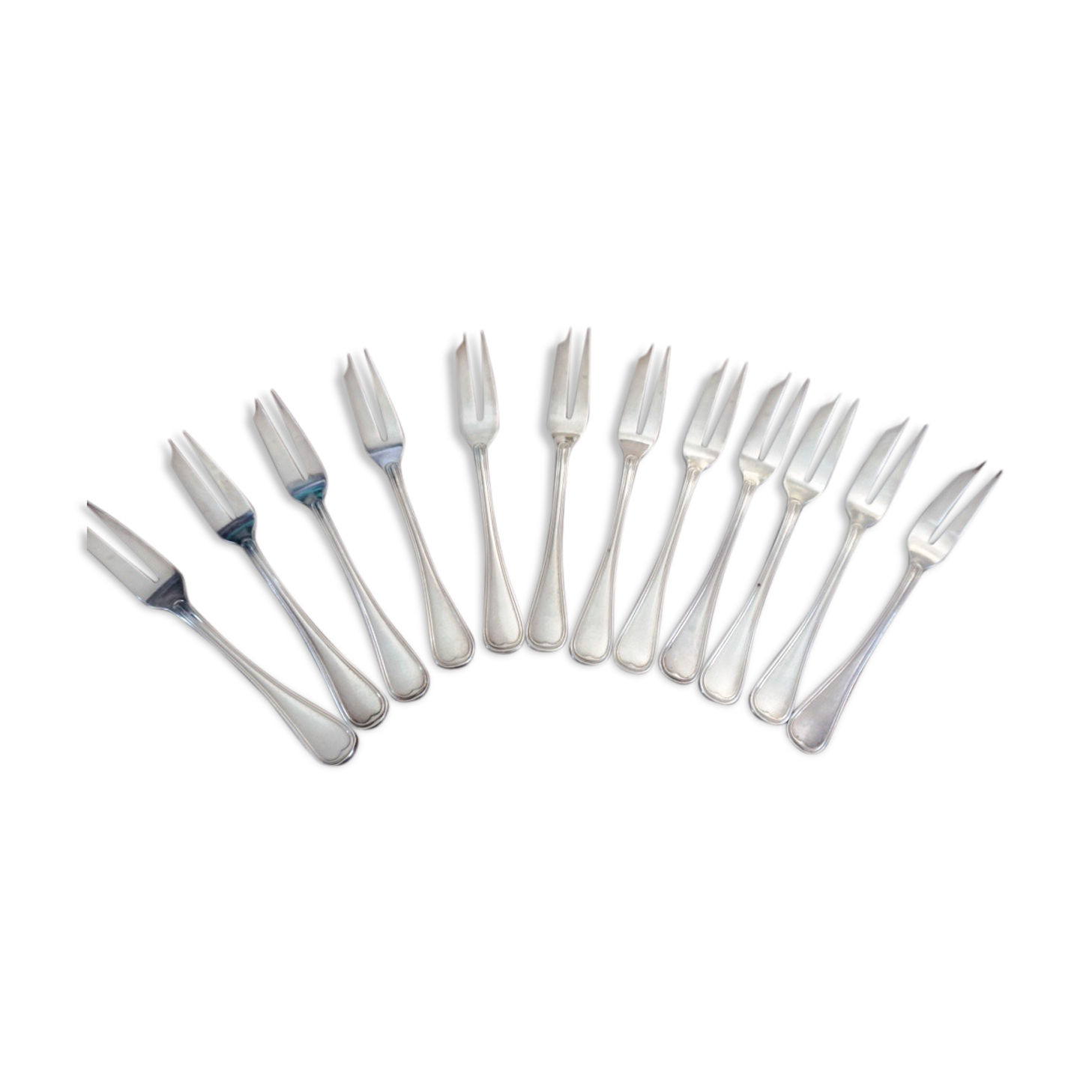 Set of 12 Cristofle Gallia two-tooth forks.
