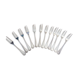 Set of 12 Cristofle Gallia two-tooth forks.