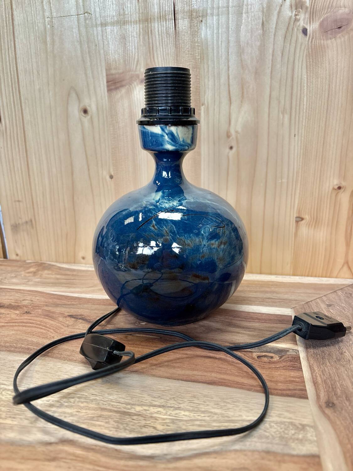 Blue glazed ceramic lamp base – Spain, mid 20th century