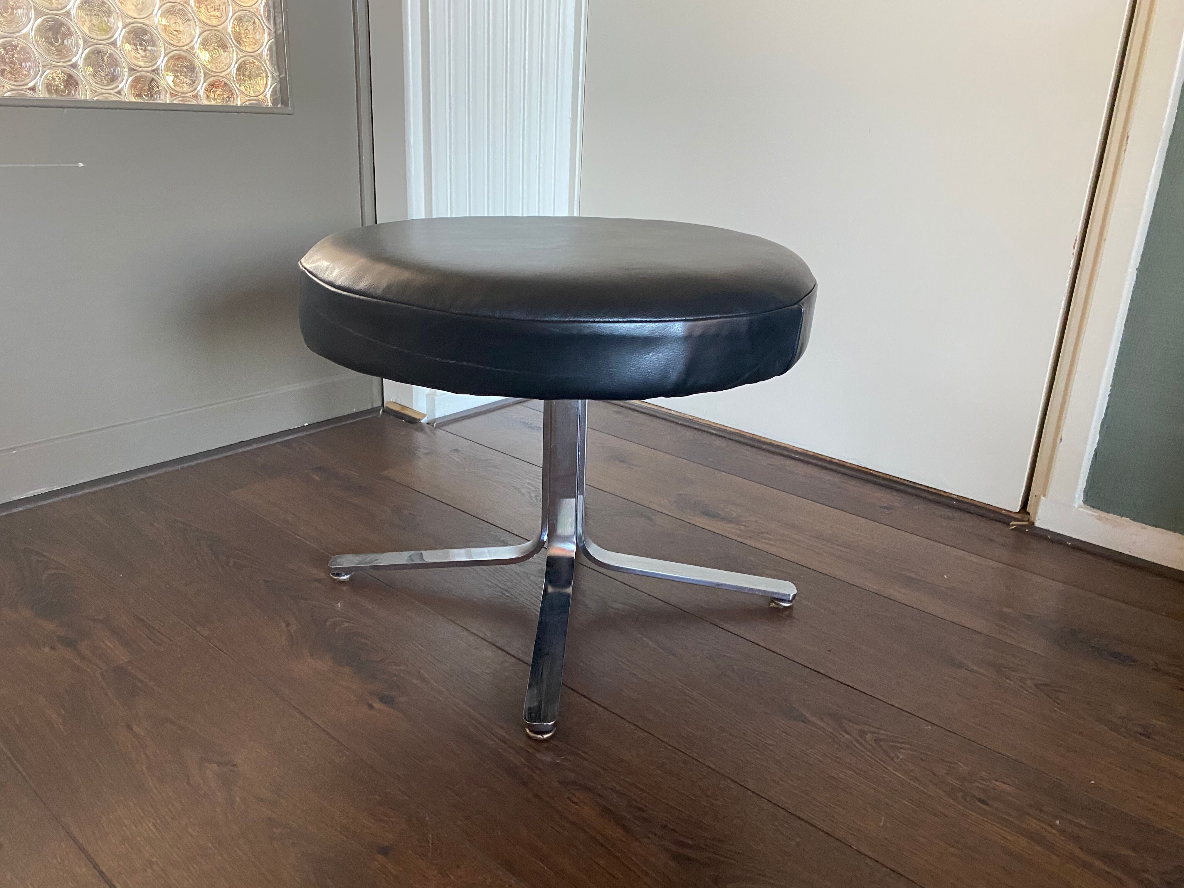 Vintage modernist chrome and leather stool ottoman, 1970s