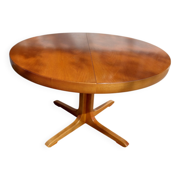 table ronde ou ovale avec rallonge, pied central, design Baumann vintage