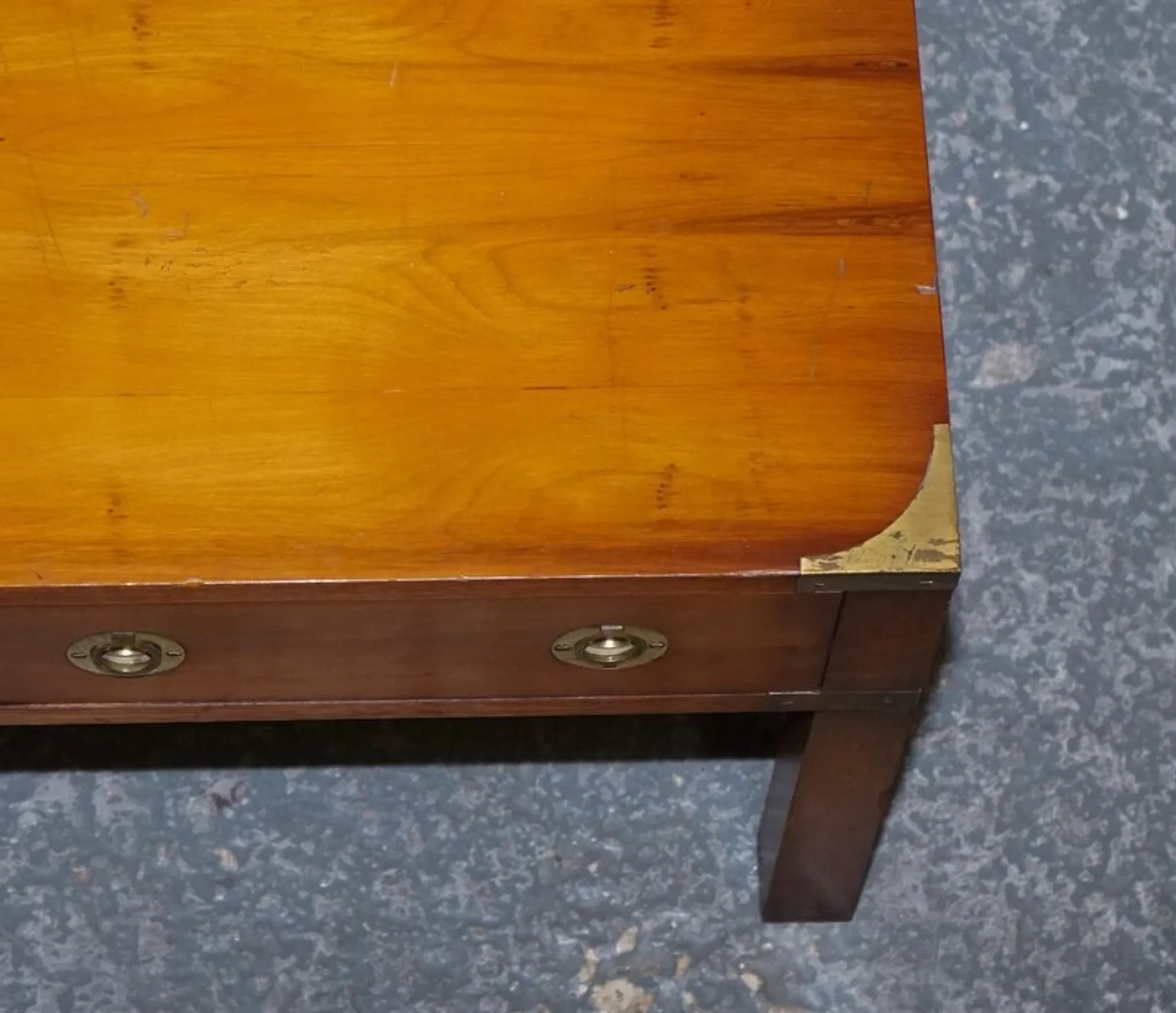 Vintage Military Campaign Coffee Table in Yew Wood and Brass