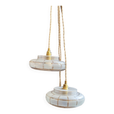 Pair of vintage portable lamps, customizable Art Deco frosted and gold glass globes