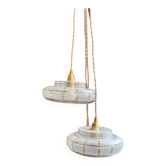 Pair of vintage portable lamps, customizable Art Deco frosted and gold glass globes