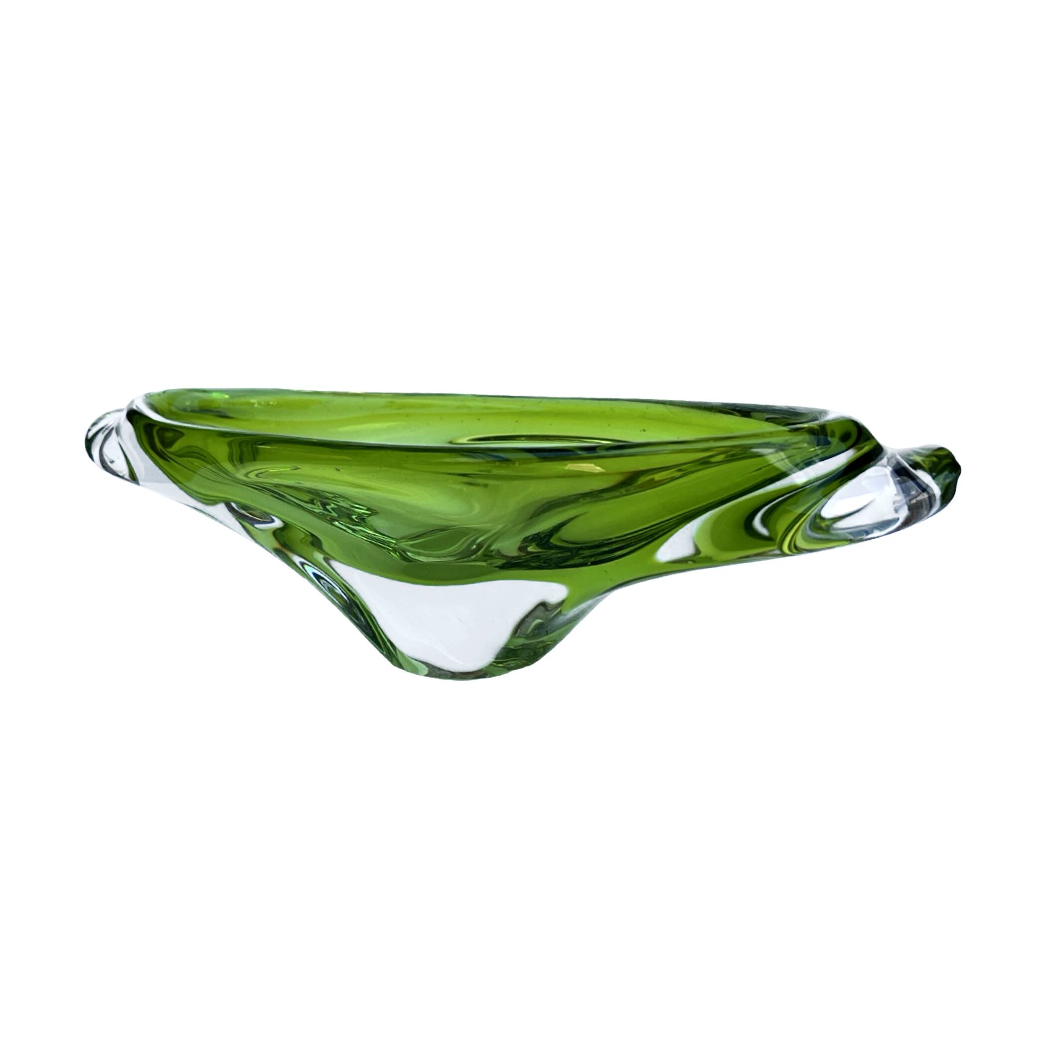 Green glass bowl, designed by J. Broz, Skrdlovice, Czechoslovakia, 1960s.