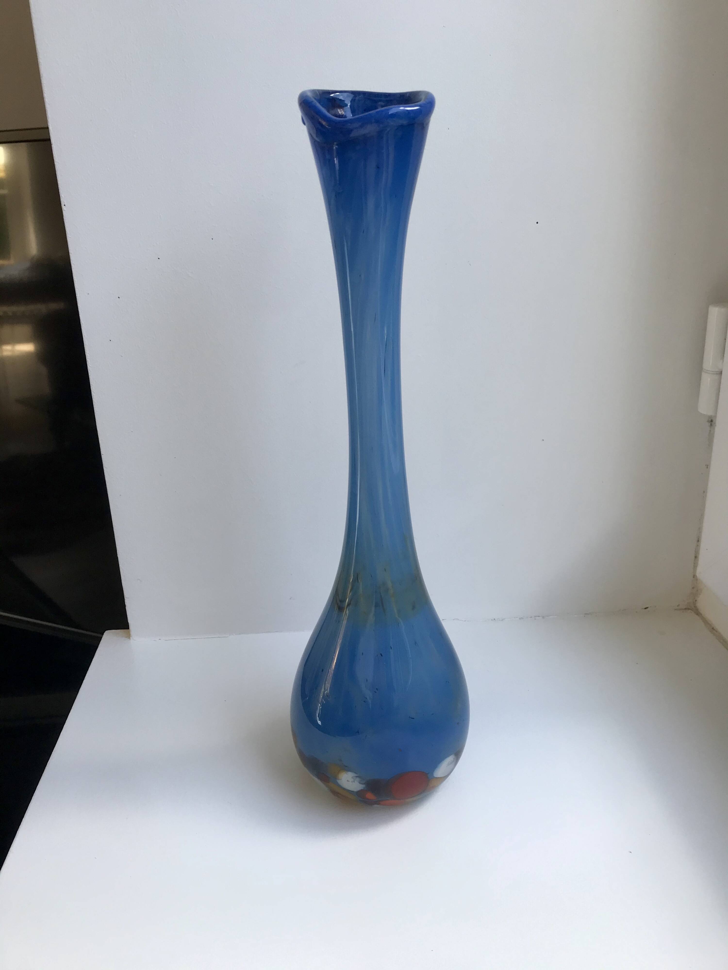 Colorful blue Murano blown glass vase 60s-70s