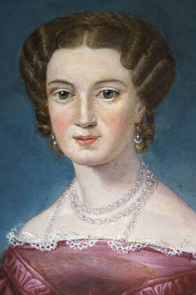 Elegant 19th-Century Portrait of a Lady – Oil on Canvas, Gilded Frame