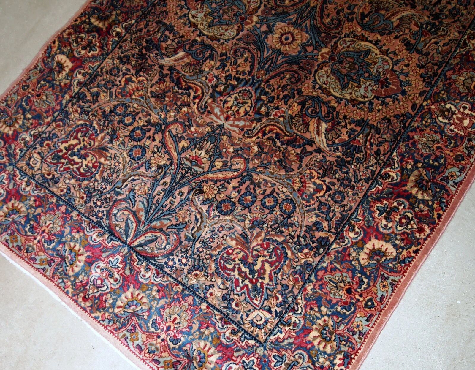 Handmade antique Persian Kerman rug 4.2' x 6.10' (128cm x 211cm) 1920s - 1B778