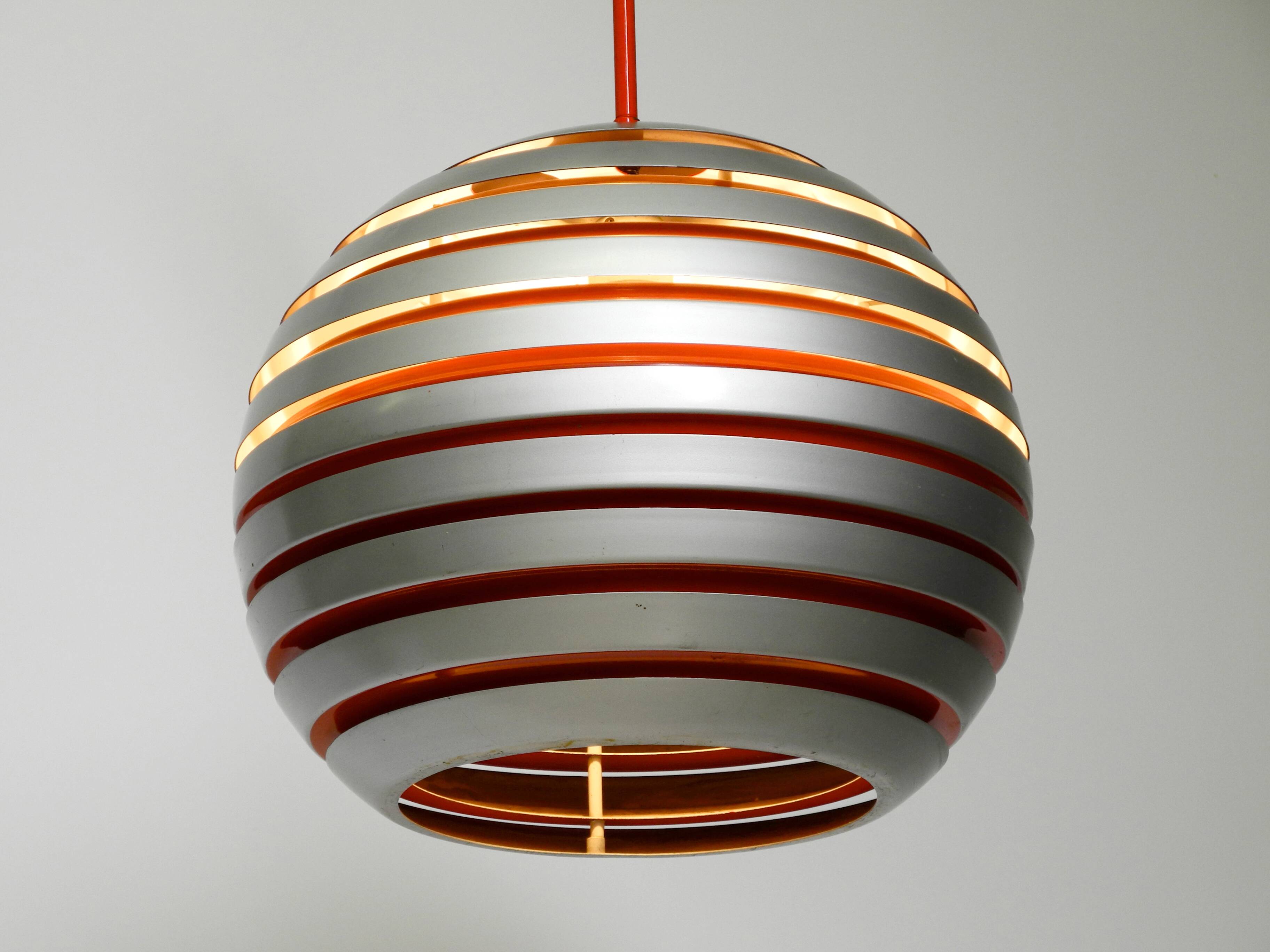 1960s spherical Space Age ceiling lamp with slats made of heavy metal
