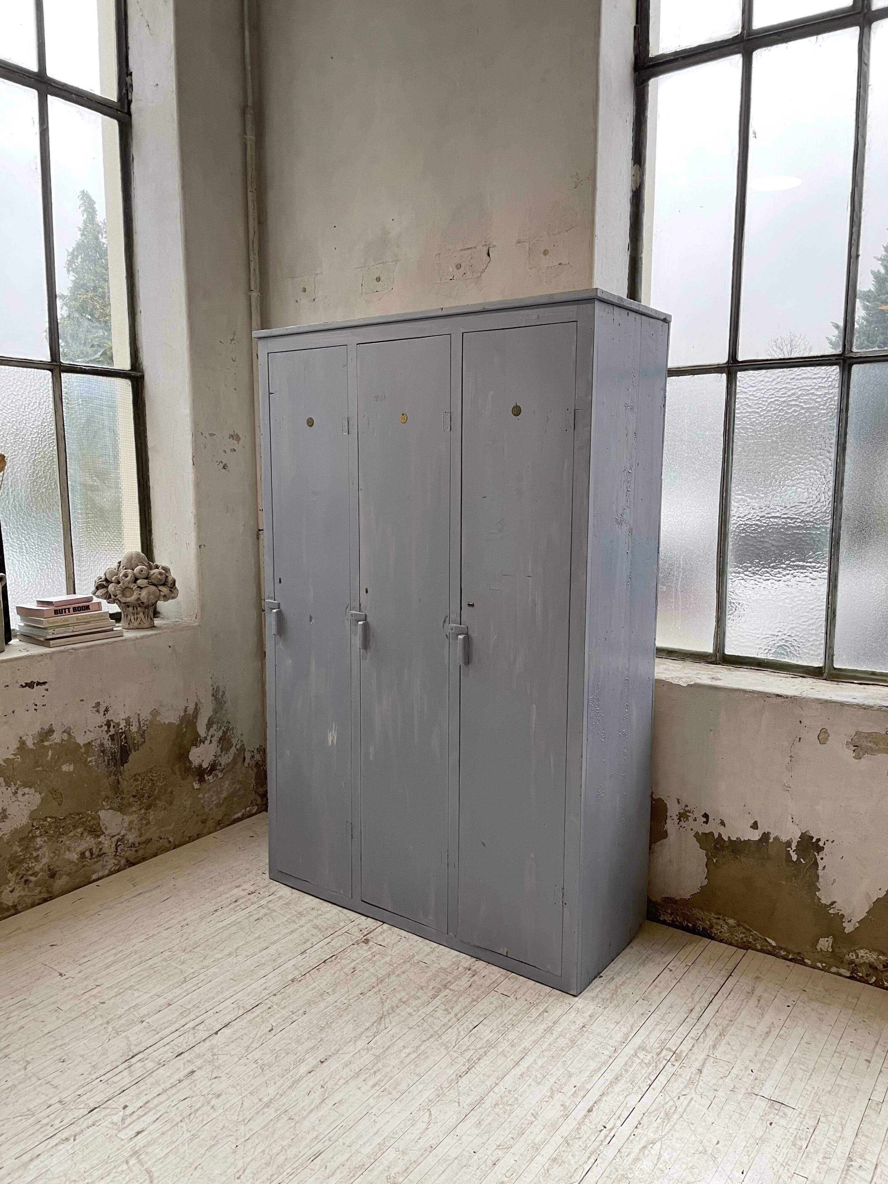 Blue patinated workshop furniture locker room