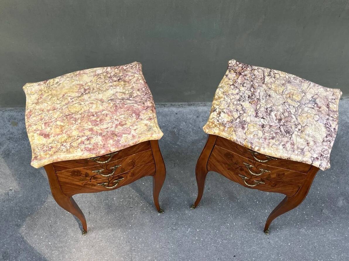 Pair of Louis XV style bedside tables in rosewood.