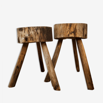 Duo of mountain stools in raw wood