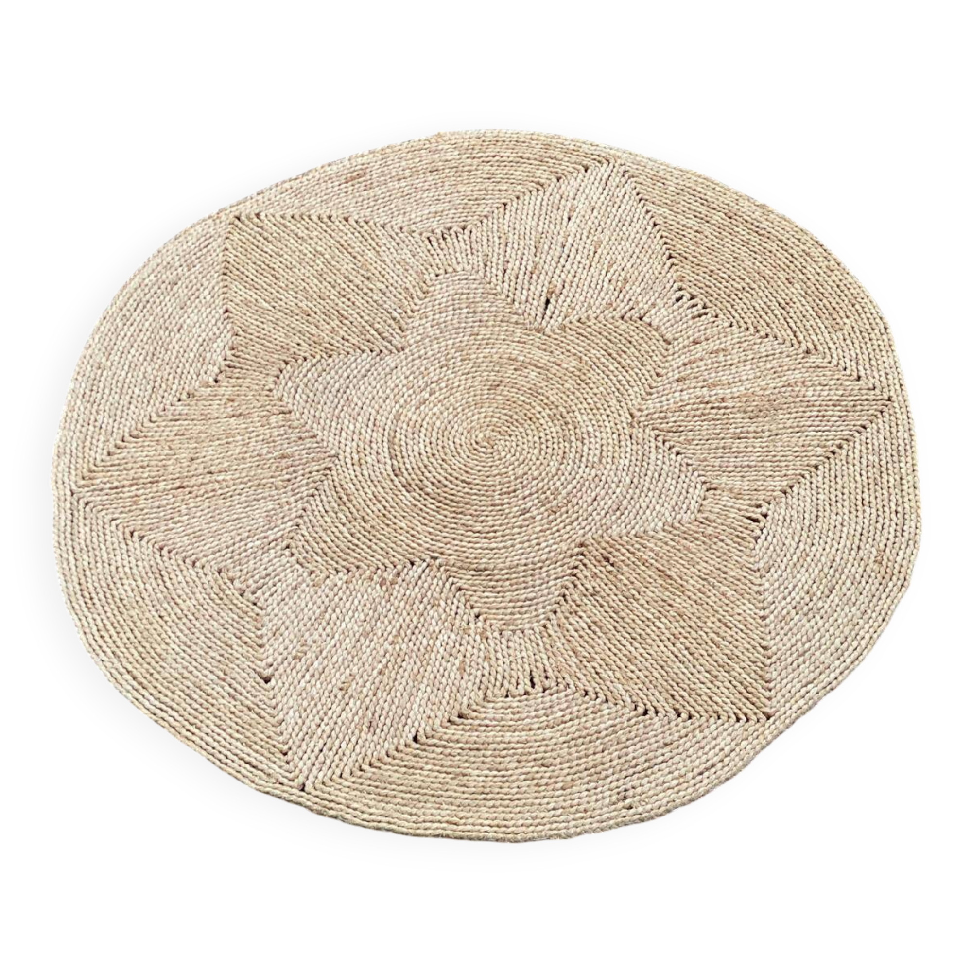 Round natural Scandinavian jute rug with star pattern 83cm