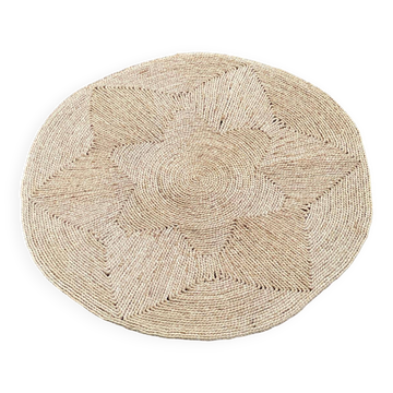 Round natural Scandinavian jute rug with star pattern 83cm