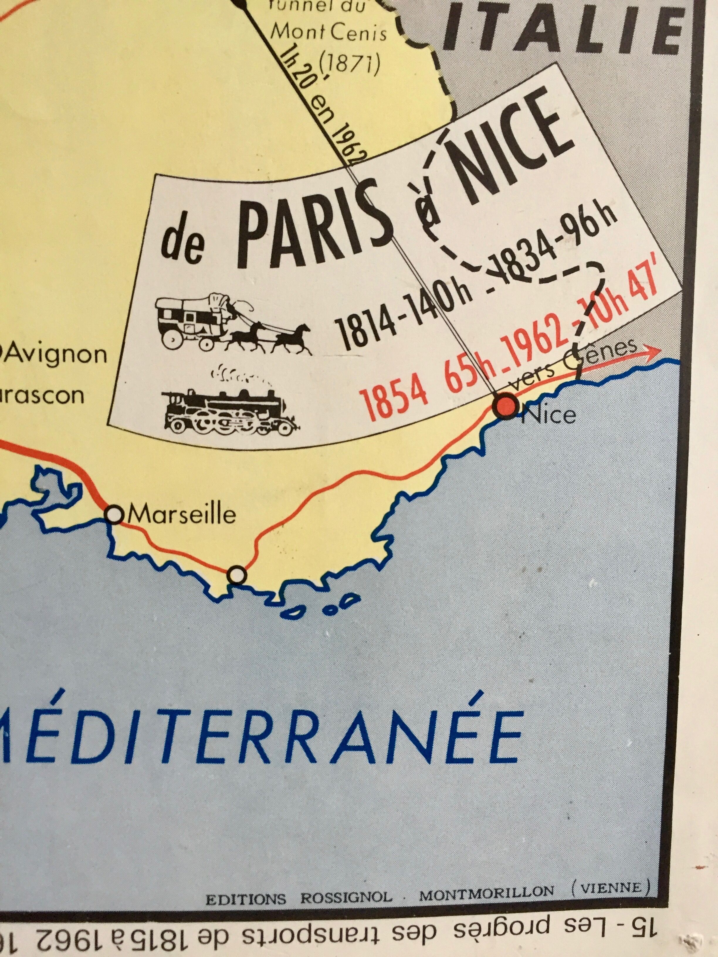 Old Rossignol school map "progress in transport/industry"