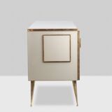 Geometric sideboard in glass and gilded brass. Contemporary Italian work.