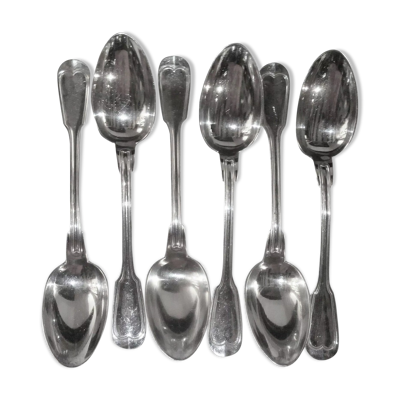 6 grandes cuillères metal argenté poinçon 84g modèle uni filet - orfèvre boulenger