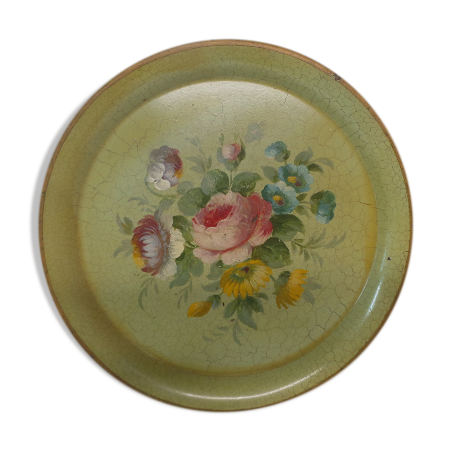 painted tole serving tray with floral decoration
