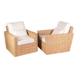 Paire de fauteuils en jonc tressé