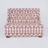 Upholstered bench in mauve and cream Vichy fabric, France, 1970s