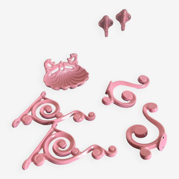 Pink enameled cast iron bathroom set