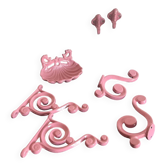 Pink enameled cast iron bathroom set