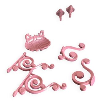 Pink enameled cast iron bathroom set