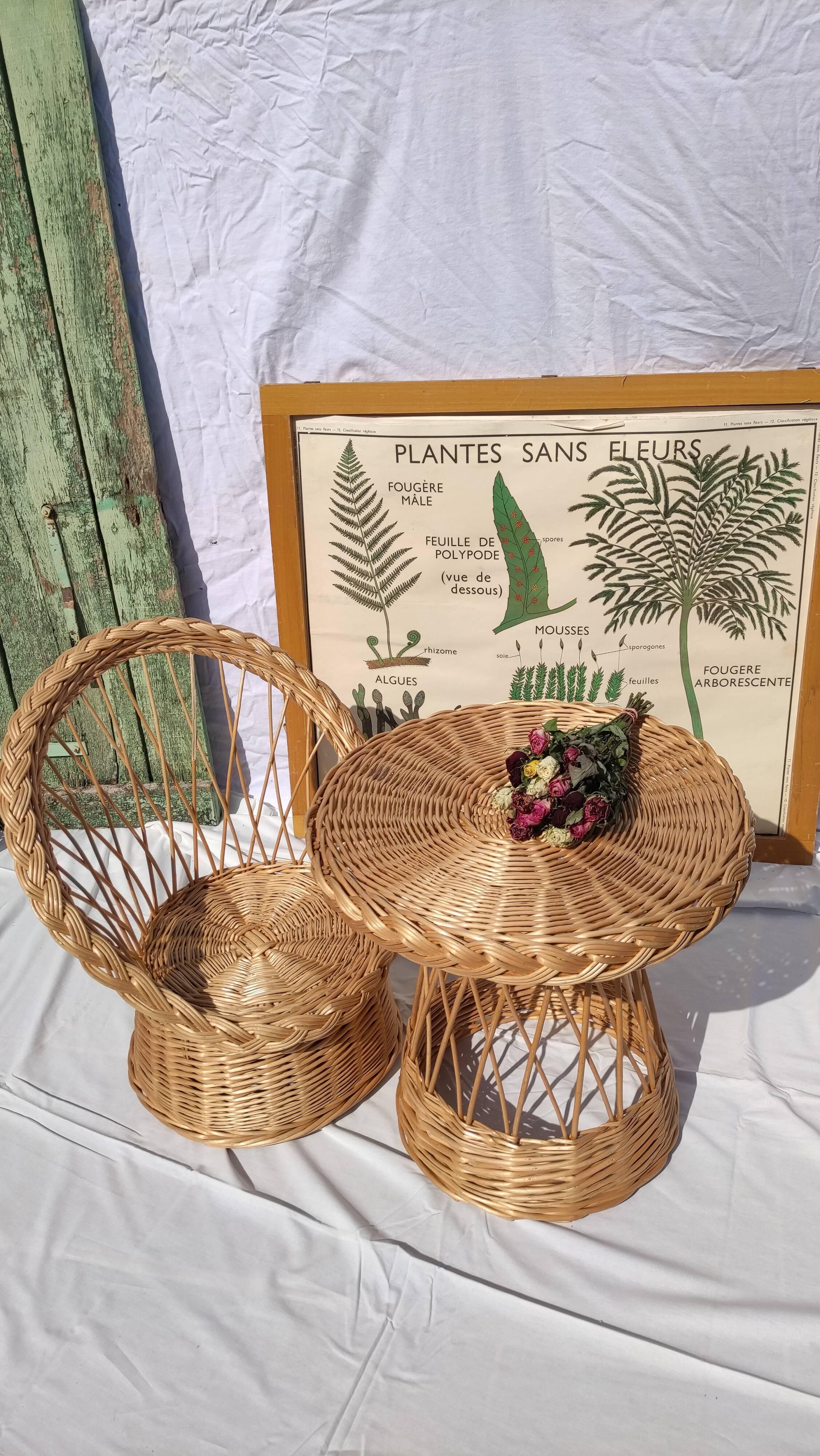 Vintage braided wicker armchair