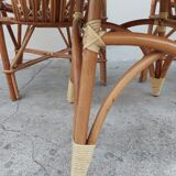 Set bench table and two armchairs in rattan 1950 vintage