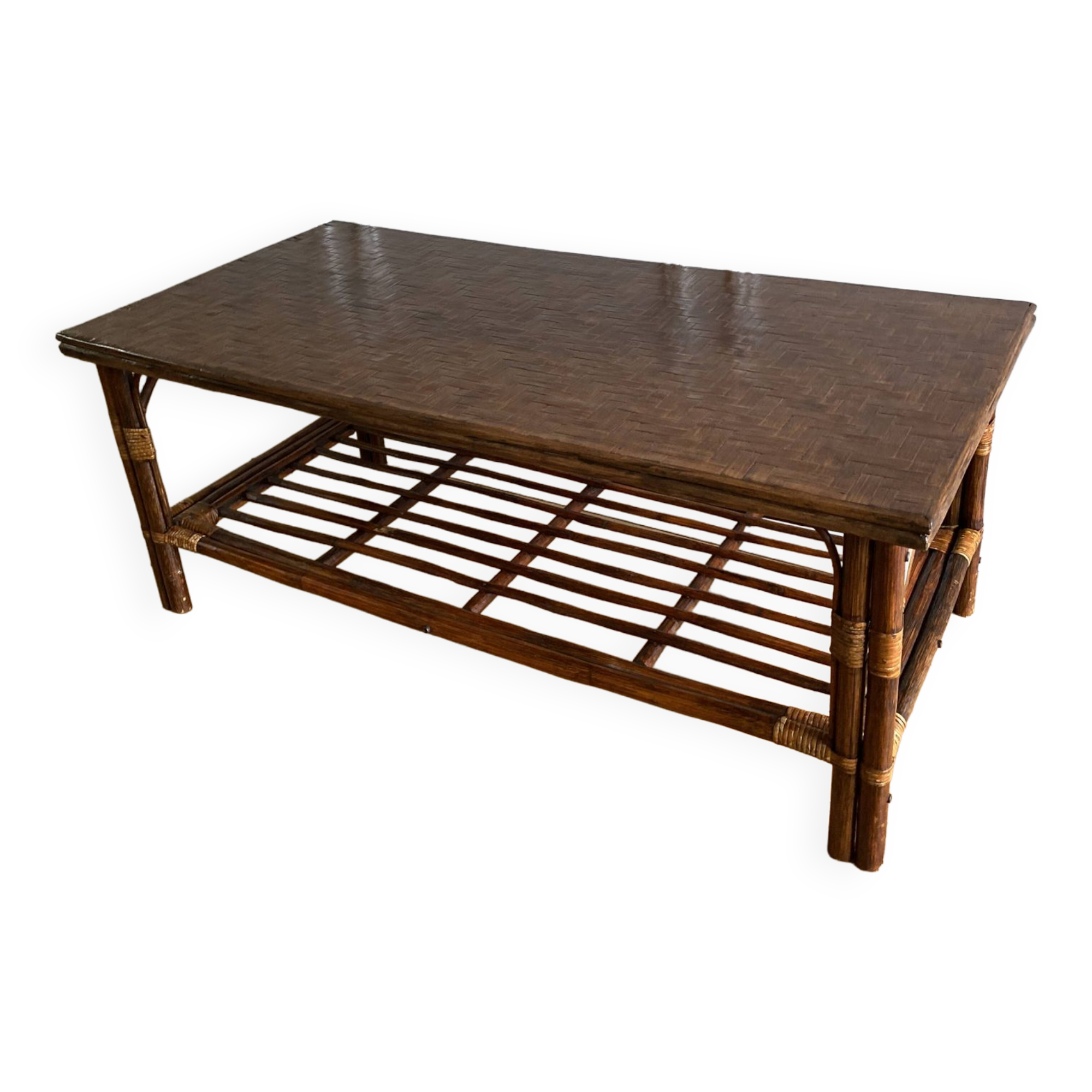 Vintage brown bamboo living room coffee table