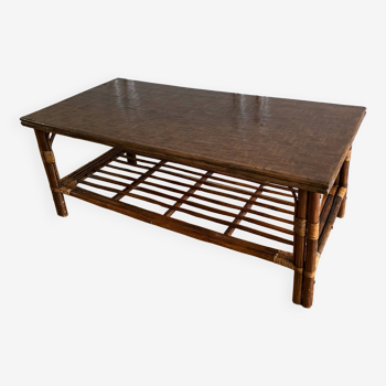 Vintage brown bamboo living room coffee table