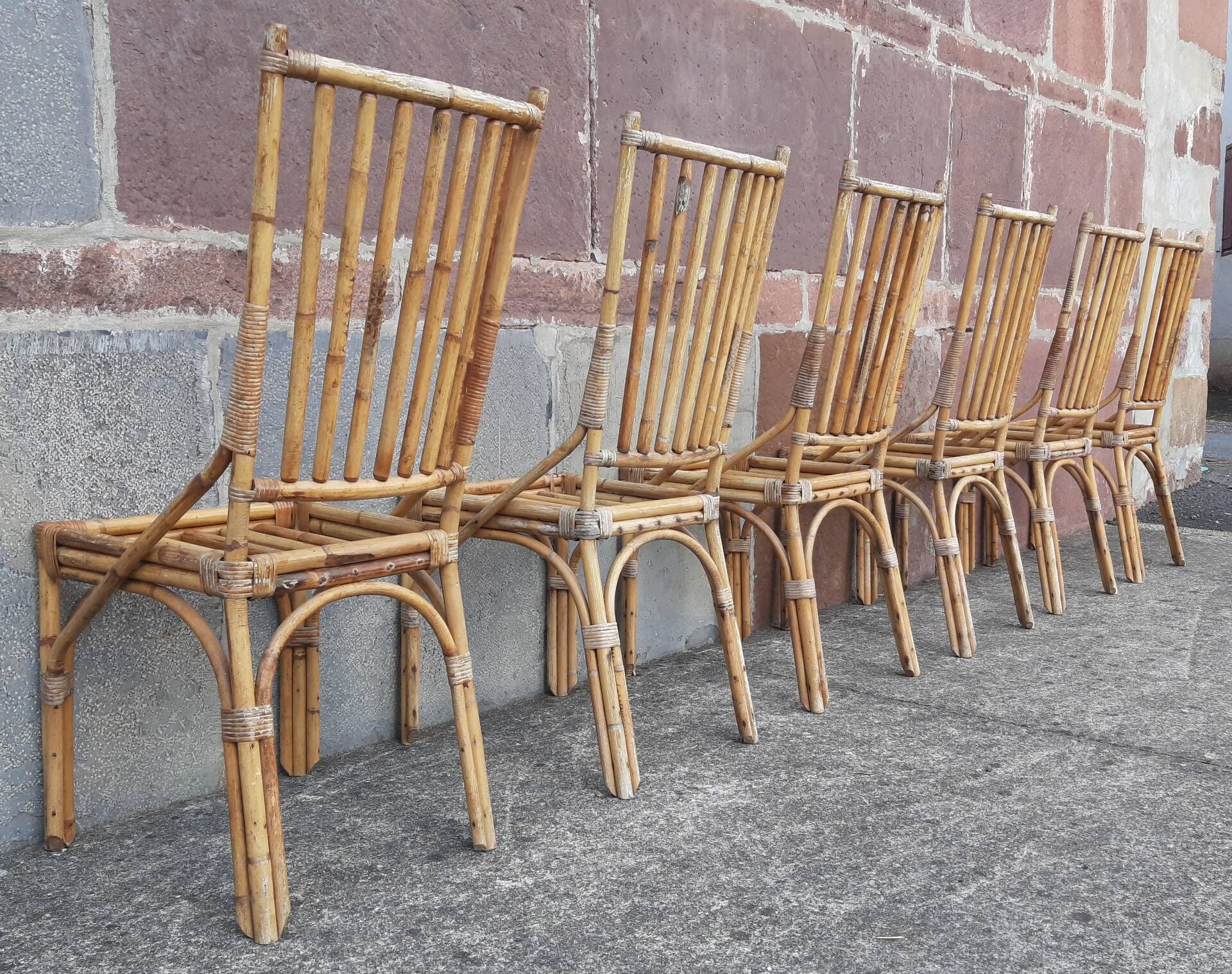 Chaises en bambou et rotin (lot de 6)