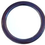 Round mirror in solid oak, bevelled, damaged, diameter 56cm.