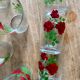 Set of 9 vintage glasses with flower designs - red roses -