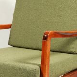 Fauteuil vintage avec coussins et boucles vertes en bois, 1980