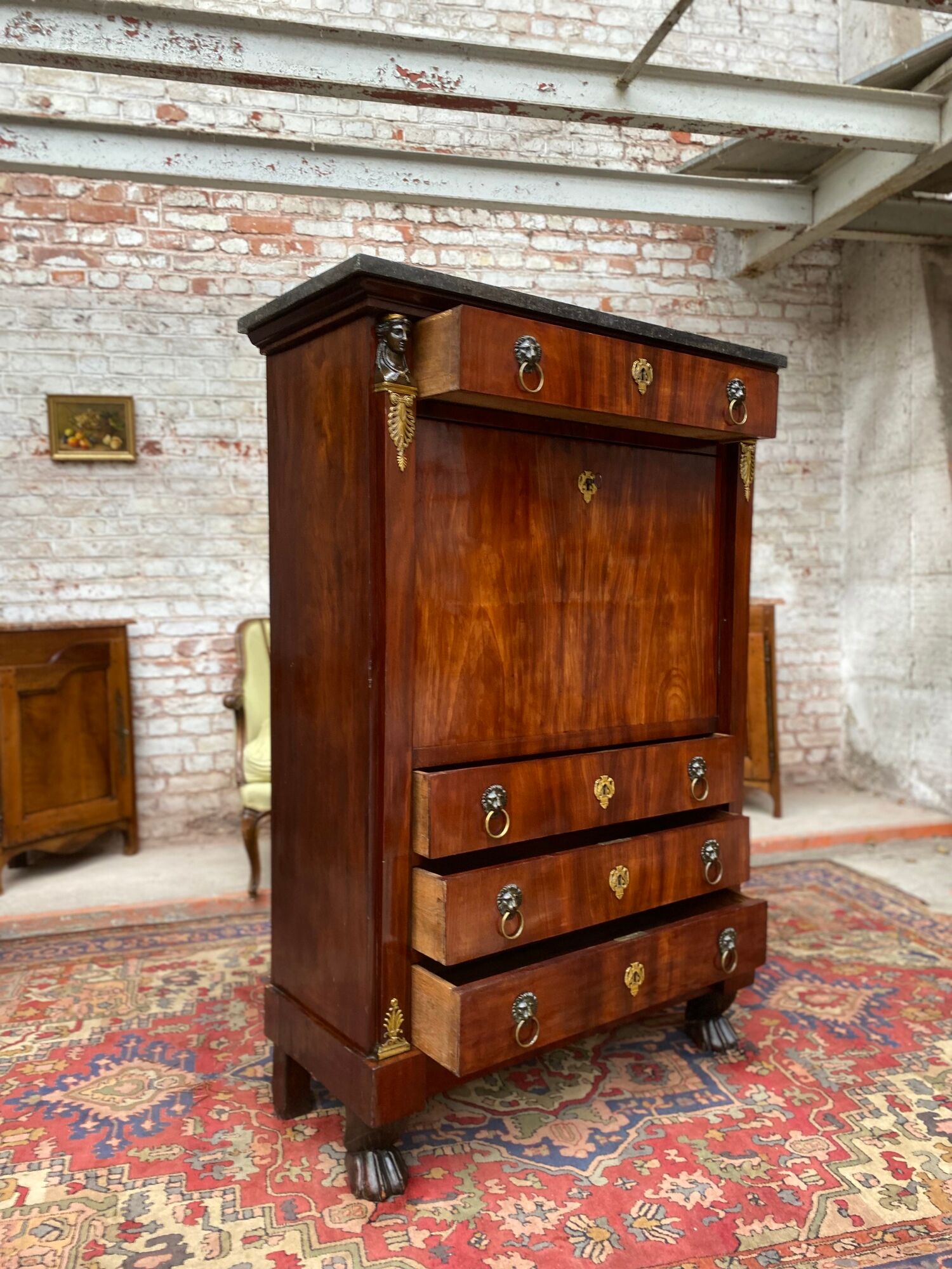 Secretary in mahogany period empire stamped pierre benoît marcion early nineteenth century