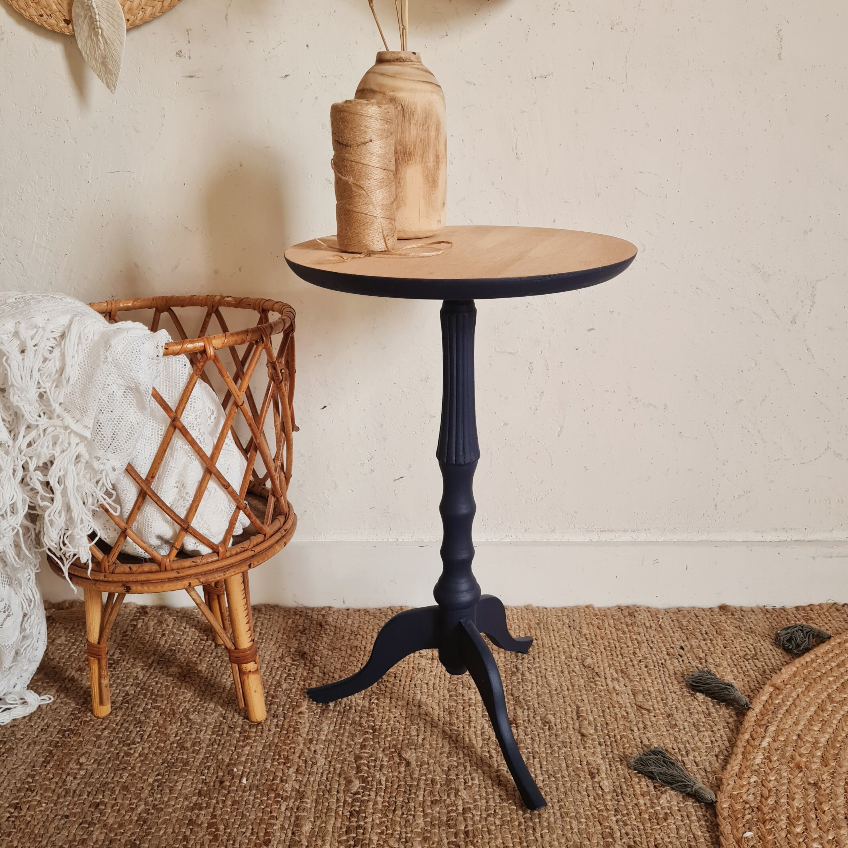 Side table blue base and raw top