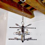 Murano mazzega chandelier, orange frosted glass, italy, 1970