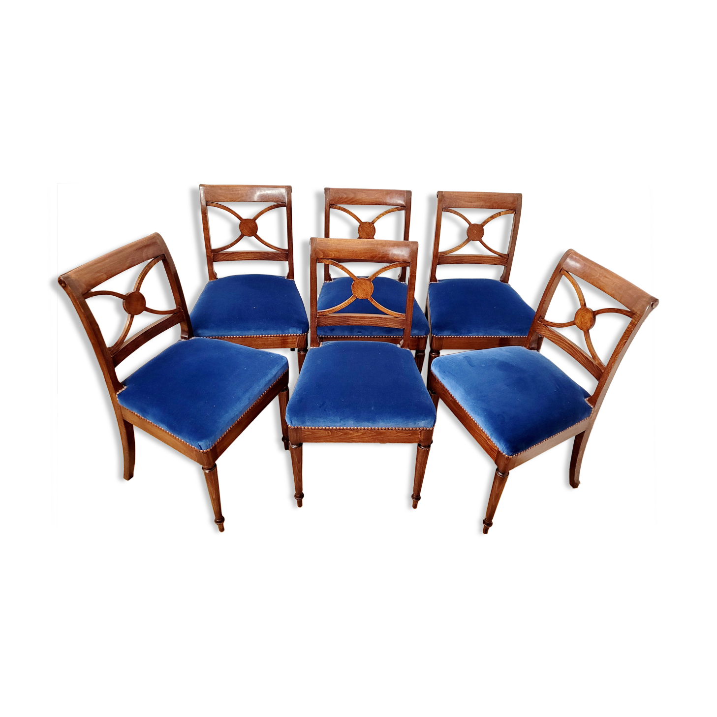 Six chairs in azure blue wood