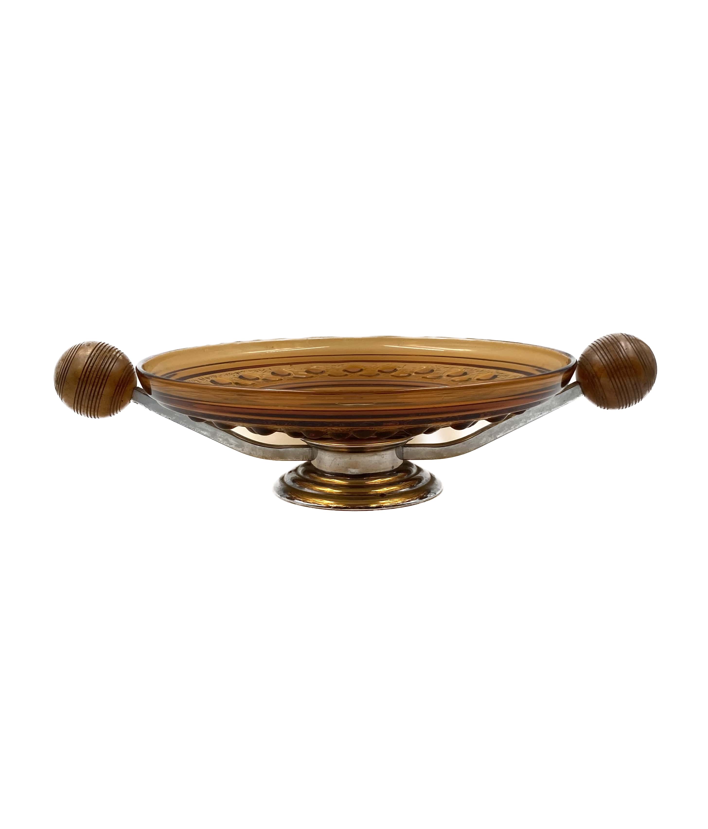 Art Deco large orange glass centerpiece / vide-poche, Italy 1940s