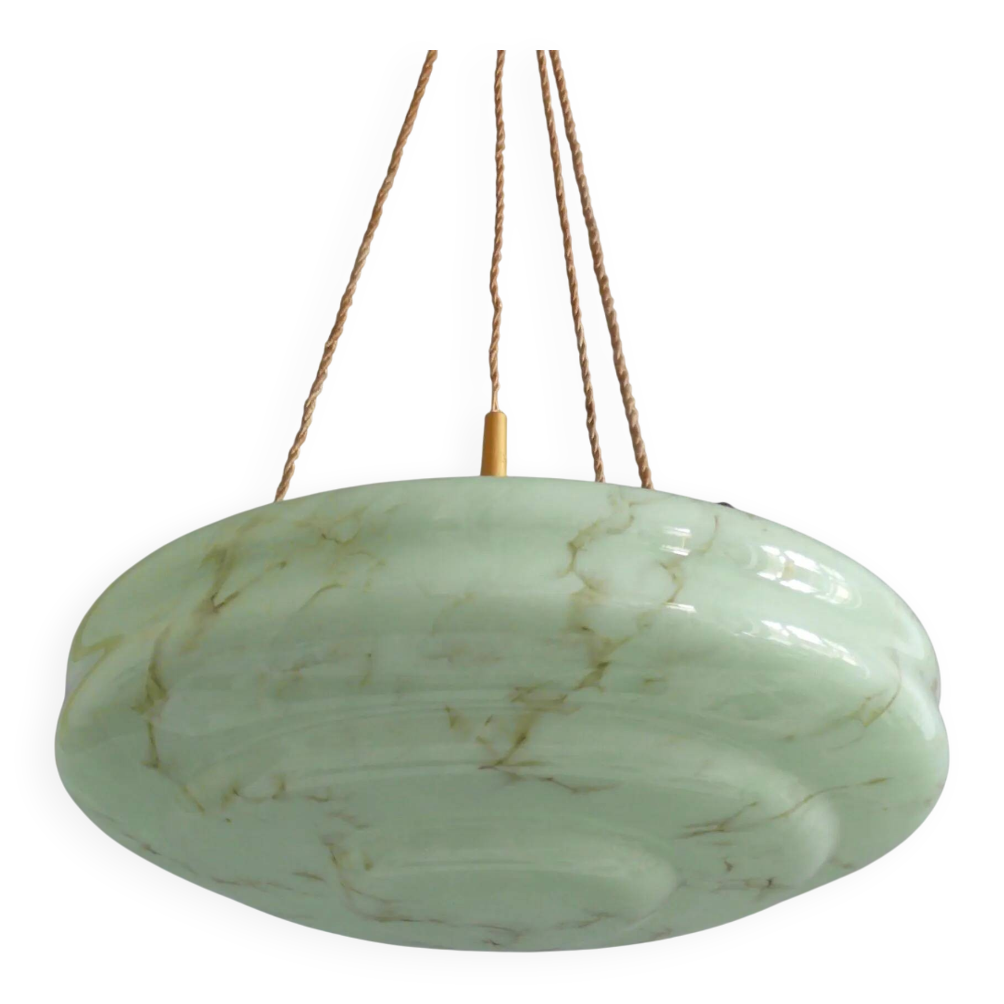 Large Art Deco pendant light in marbled glass with cord suspension, 1920s-1930s