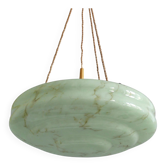 Large Art Deco pendant light in marbled glass with cord suspension, 1920s-1930s