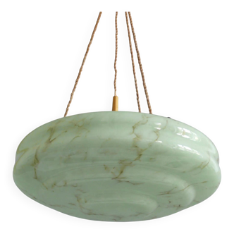 Large Art Deco pendant light in marbled glass with cord suspension, 1920s-1930s