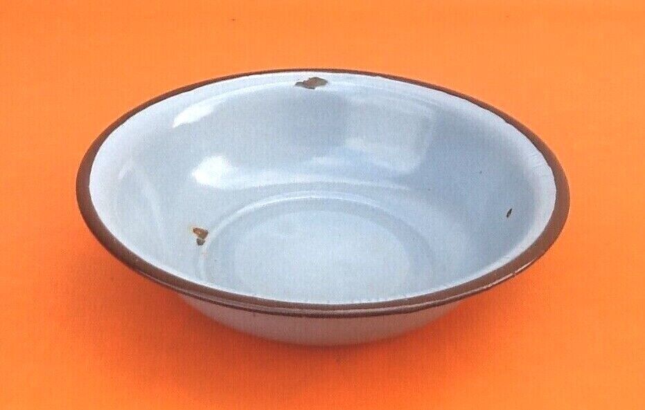 1940s basin, bowl glazed sheet metal gray with brown edging