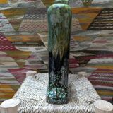 Tamegroute ceramic sculpture with central hole - Handmade unique green Tamegroute pot -