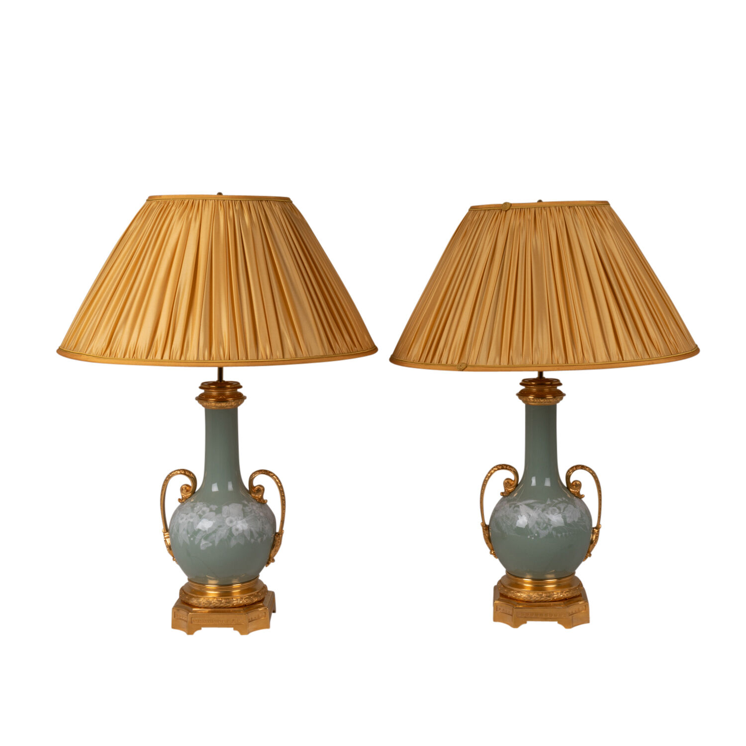 Pair of lamps in celadon porcelain and bronze, circa 1880