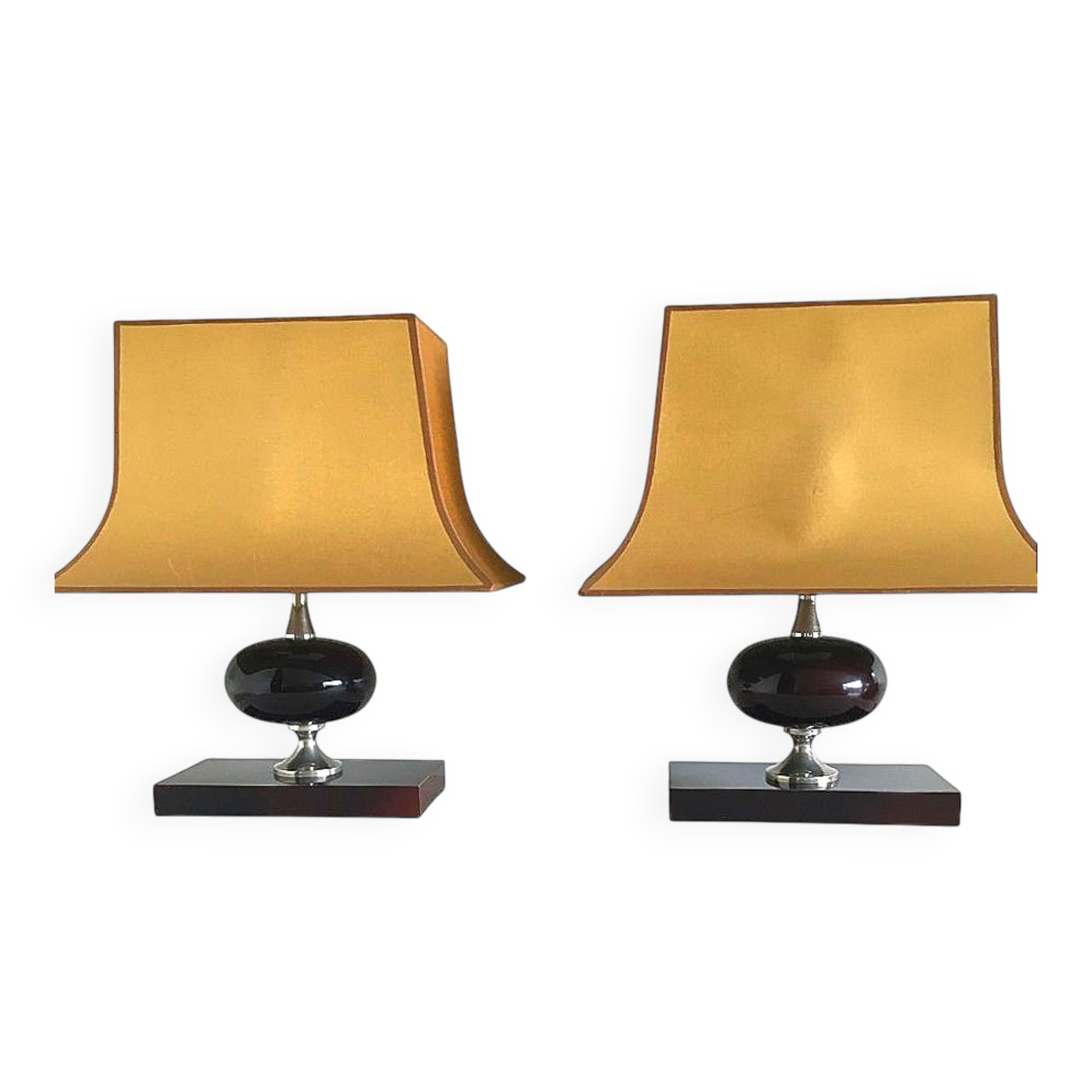 Pair of lamps, resin and chrome steel, by Philippe Barbier, circa 1970.