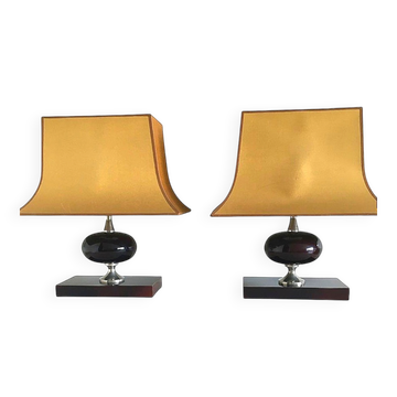 Paire de Lampes, résine et acier chromé, par Philippe Barbier, vers 1970