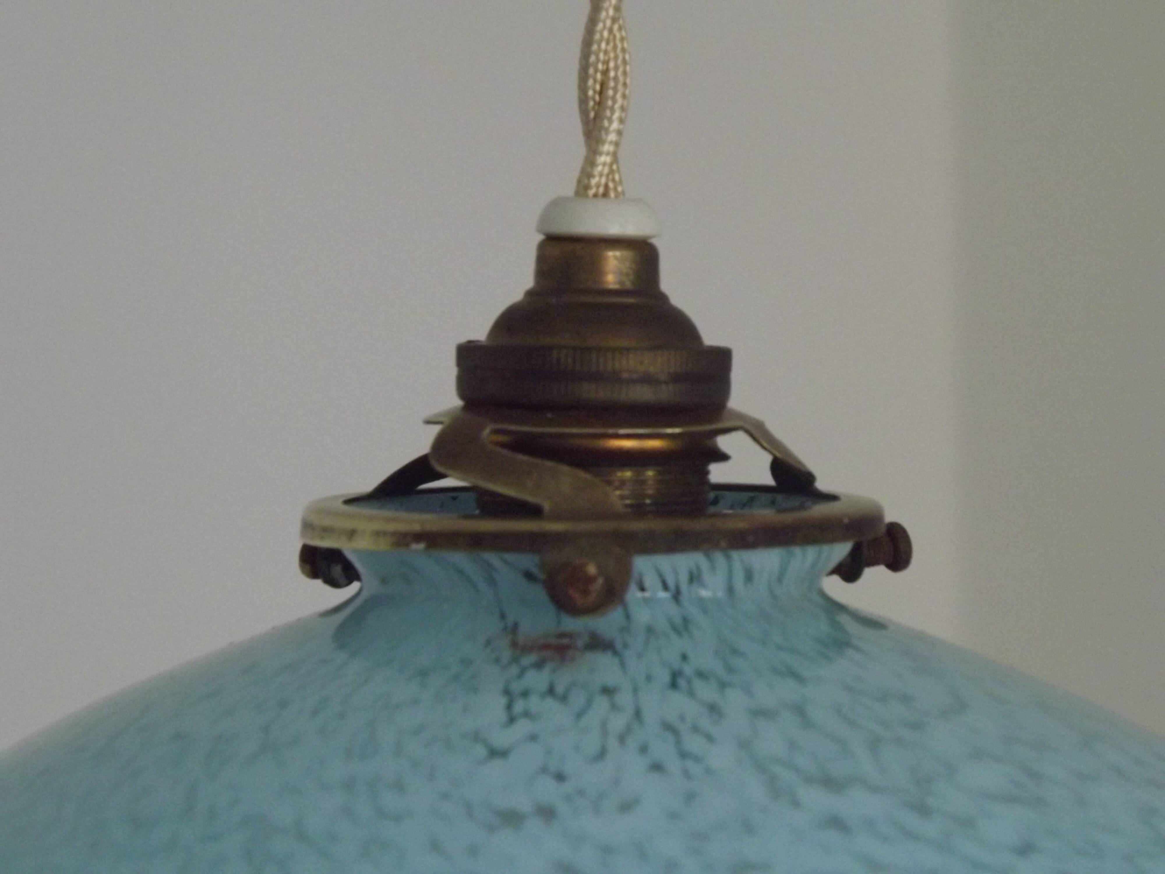 French Vintage 1930s Pale Blue Frilled Clichy Glass Lampshade Ceiling Light