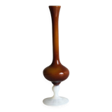 Vintage opaline soliflore vase in two-tone amber and white glass on foot